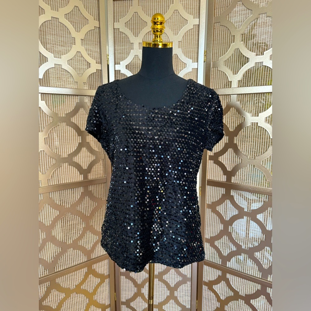 NWT | Suzanne Betro Blouse | Black velvet sequin | Small